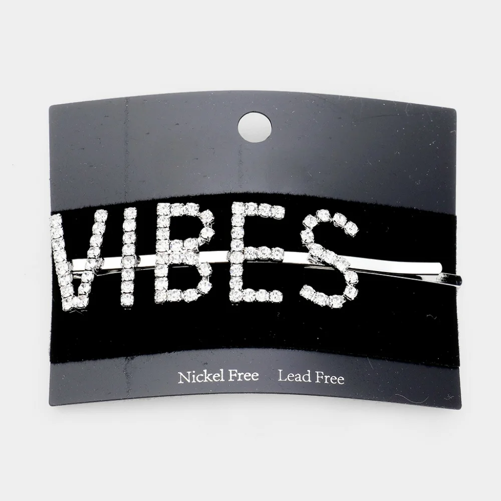 Clear Rhinestone Silver VIBES Bobby Pin